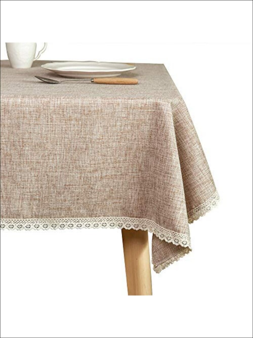 Burlap Linen Tablecloth 60x102 Heavy-Duty Rectangular Overlay Lace Edge Rustic
